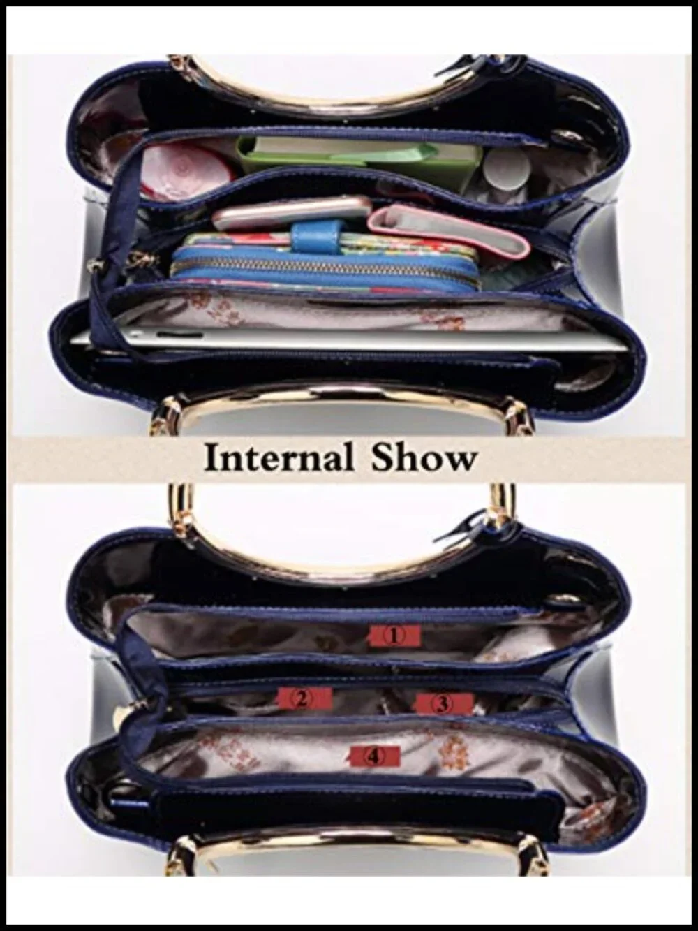 Patent Leather Top Handle Satchel Tote with Pendant for Women
